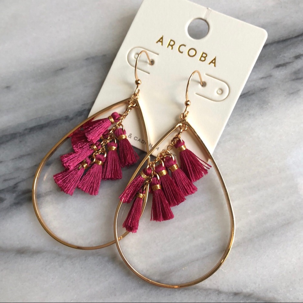 Teardrop tassel earrings pink and gold tone NWT - Picture 6 of 7